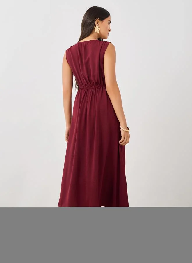 Styli Styli Tie Front Detail Sleeveless A-Line Midi Dress