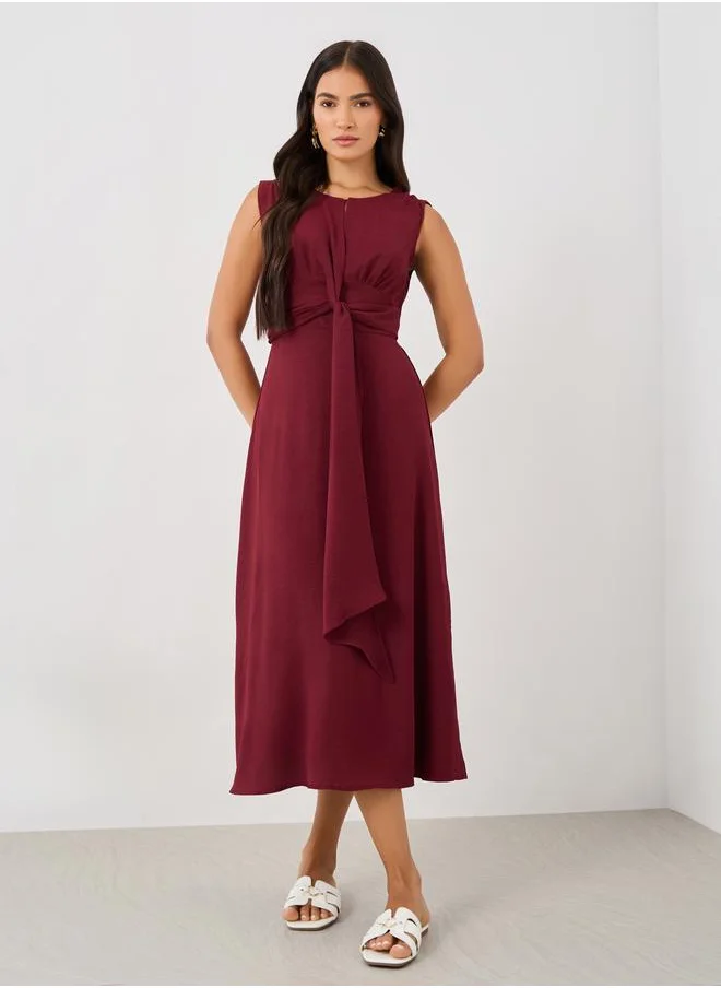 Styli Styli Tie Front Detail Sleeveless A-Line Midi Dress