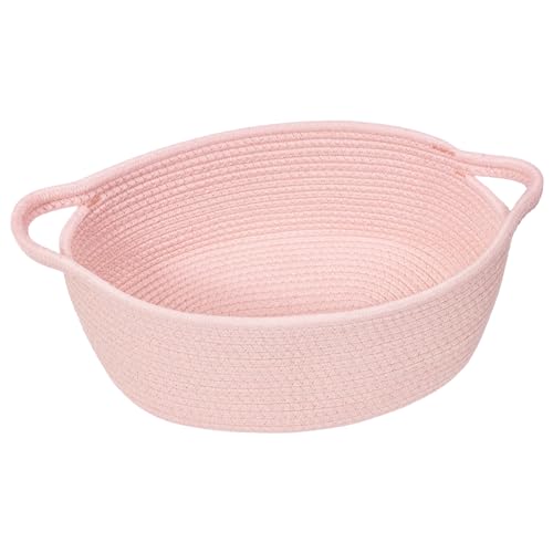 Goodpick Small Woven Basket for Gifting Small Storage bins for Toys Baby Gift Baskets for Nursery Pink Rope Basket for Gifts Decorative Baskets with Handles 12 x 8 x 5 - Image 1