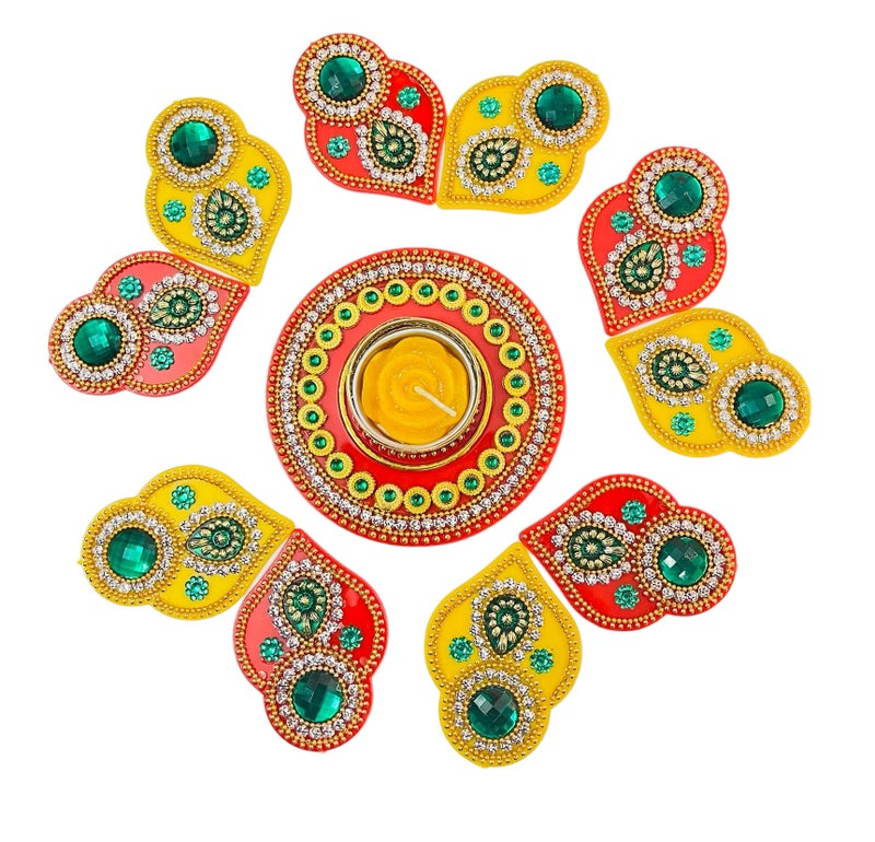 Moira Reusable Acrylic Rangoli for Festical Home Decorations 10 to 11 inch Diameter (Yellow, 11) - Image 4