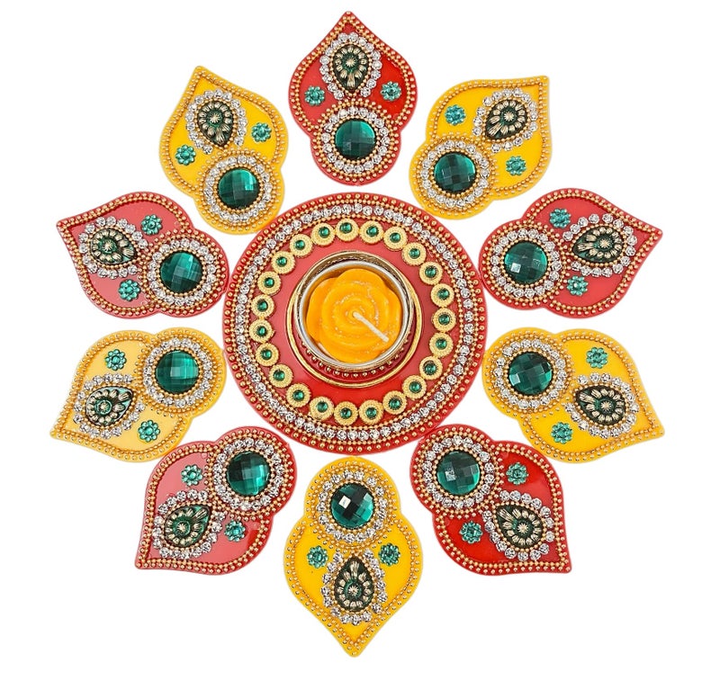 Moira Reusable Acrylic Rangoli for Festical Home Decorations 10 to 11 inch Diameter (Yellow, 11) - Image 1