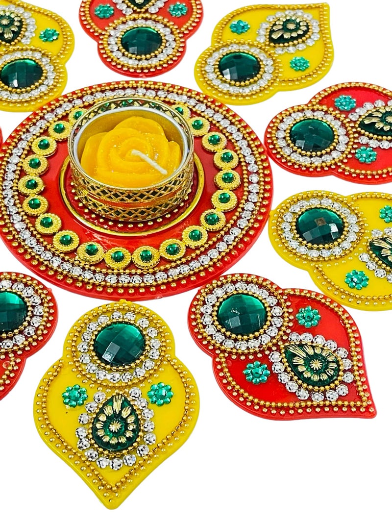 Moira Reusable Acrylic Rangoli for Festical Home Decorations 10 to 11 inch Diameter (Yellow, 11) - Image 3