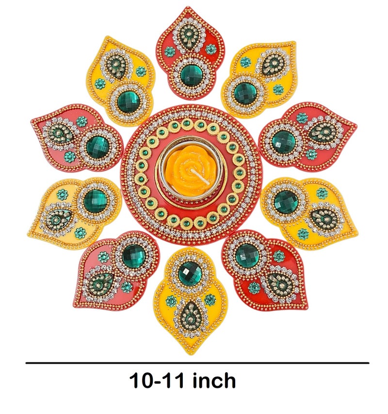 Moira Reusable Acrylic Rangoli for Festical Home Decorations 10 to 11 inch Diameter (Yellow, 11) - Image 2