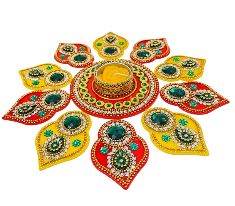 Moira Reusable Acrylic Rangoli for Festical Home Decorations 10 to 11 inch Diameter (Yellow, 11) - Image 5