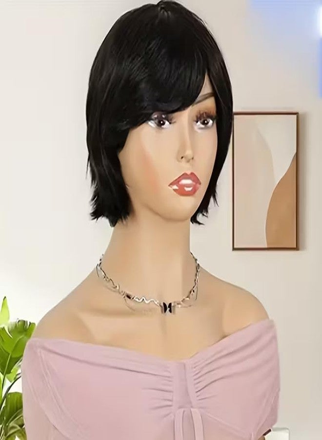 Feelgrace Pixie Wigs Human Hair for Black Women Natural Black Short Wigs for Women Glueless Short Black Layered Pixie Cut Wig Human Hair with Bangs - Image 3