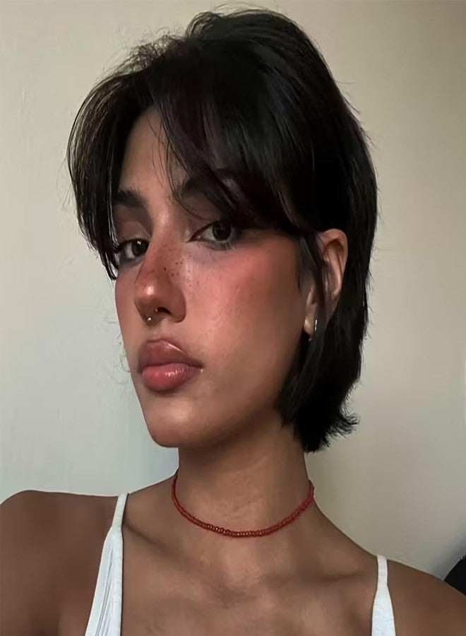 Feelgrace Pixie Wigs Human Hair for Black Women Natural Black Short Wigs for Women Glueless Short Black Layered Pixie Cut Wig Human Hair with Bangs - Image 5