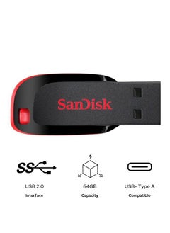 Sandisk 64GB Cruzer Blade Flash Drive USB 2.0, USB Type-A SDCZ50-064G-B35 64 GB  - Image 1