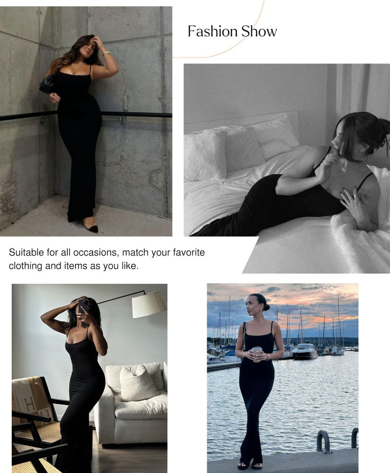 Popilush Maxi Dress Black Summer Bodycon Ribbed Backless Dress Cocktail Spaghetti Strap Shapewear Dresses Party Long Going Out - Image 2