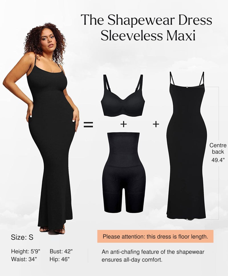 Popilush Maxi Dress Black Summer Bodycon Ribbed Backless Dress Cocktail Spaghetti Strap Shapewear Dresses Party Long Going Out - Image 4