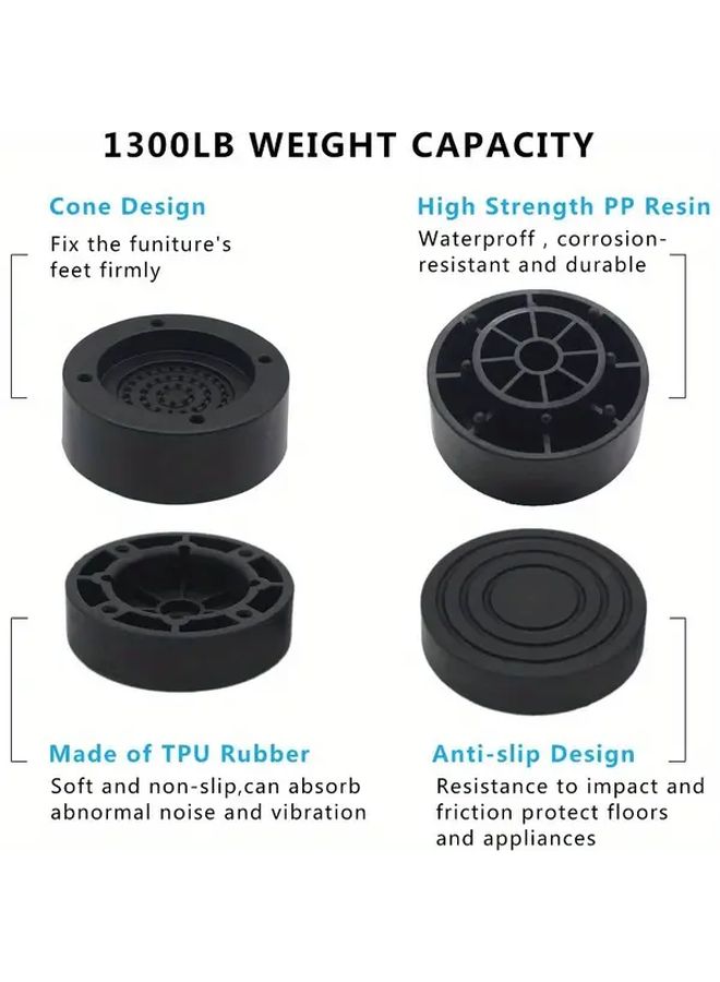 4 Sets Black Round Furniture Risers Heavy Duty Bed Risers Lifts Height 1.3 2.3 3.3 Inch Adjustable Supports Up to 1300 Lbs for Bed Frame Sofa Chair - Image 4