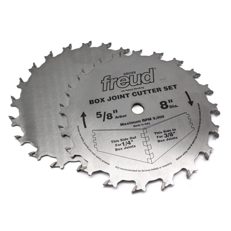 Freud 8" Box Joint Cutter Set with Tico Hi-Density Carbide for Perfect Square Joints - Includes 2 Blades, 1/4" & 3/8" Groove Widths, 5/8" Arbor, Anti-Kickback Design - SBOX8 - Image 2