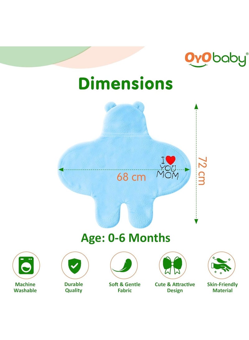 OYO BABY Newborn Combo Hooded Baby Blanket with
  Embroidery – Wearable Wrapper Sleeping Bag (0-6 Months, Blue & White, I
  Love MOM & PAPA) - Image 4