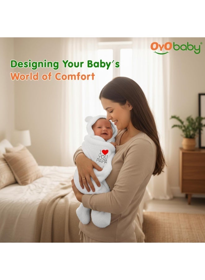 OYO BABY Newborn Combo Hooded Baby Blanket with
  Embroidery – Wearable Wrapper Sleeping Bag (0-6 Months, Blue & White, I
  Love MOM & PAPA) - Image 5