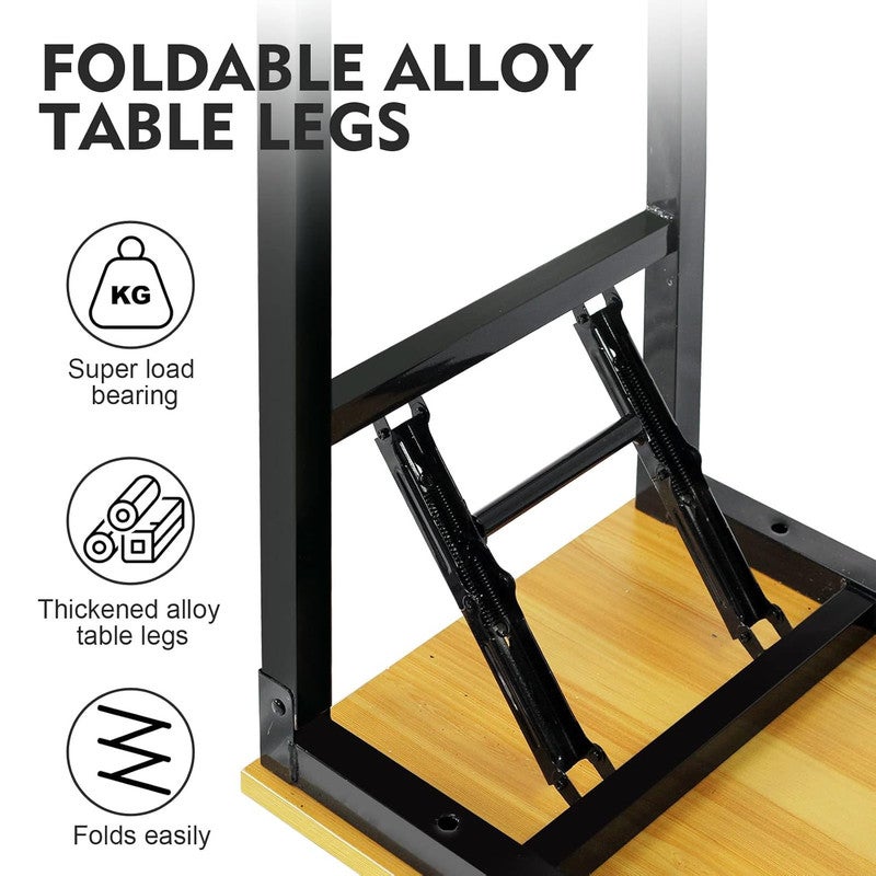 DEXO 80×40cm Folding Adjustable Height Table – Multi-Functional Standing Desk with No-Install Design, Portable Table for Camping, Garden, Picnic, BBQ & Home Office (Yellow Top, Black Frame) - Image 4