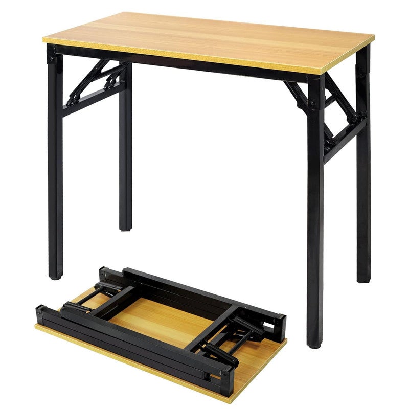 80×40cm Folding Adjustable Height Table – Multi-Functional Standing Desk with No-Install Design, Portable Table for Camping, Garden, Picnic, BBQ & Home Office (Yellow Top, Black Frame)