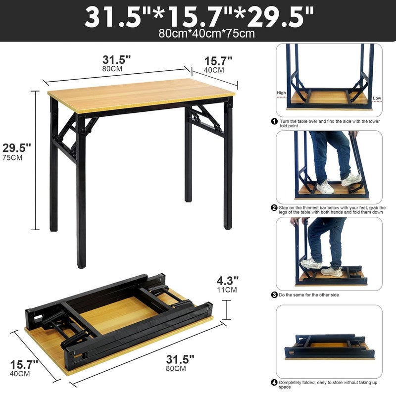 DEXO 80×40cm Folding Adjustable Height Table – Multi-Functional Standing Desk with No-Install Design, Portable Table for Camping, Garden, Picnic, BBQ & Home Office (Yellow Top, Black Frame) - Image 3