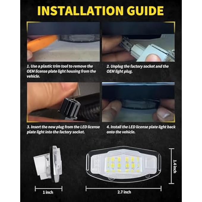 أكس سبرينج مصابيح لوحة ترخيص LED قطعتين 6000K مصابيح لوحة ترخيص بيضاء ساطعة مع تركيب سهل التوصيل والتشغيل ترقية مثالية للسيارات والشاحنات والسيارات الرياضية متعددة الاستخدامات - Image 5