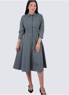 Women's Hidden Button Double Chest Dress in Balsam Green