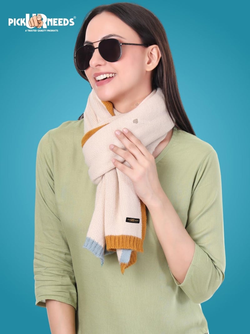 Pick Ur Needs Women's Knit Shawl Wrap with Border | Soft, Warm & Lightweight Winter Stole | Elegant Tan Bordered Scarf for Girls (Cream) - Image 4