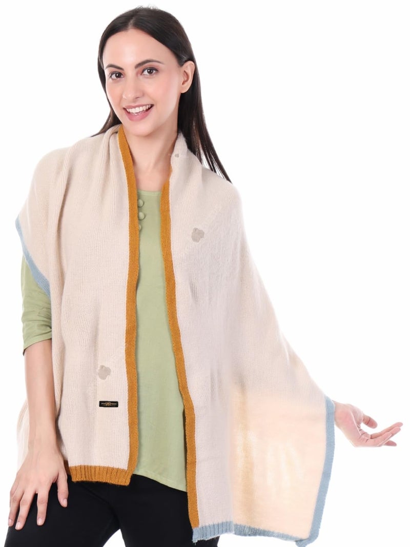 Pick Ur Needs Women's Knit Shawl Wrap with Border | Soft, Warm & Lightweight Winter Stole | Elegant Tan Bordered Scarf for Girls (Cream) - Image 1