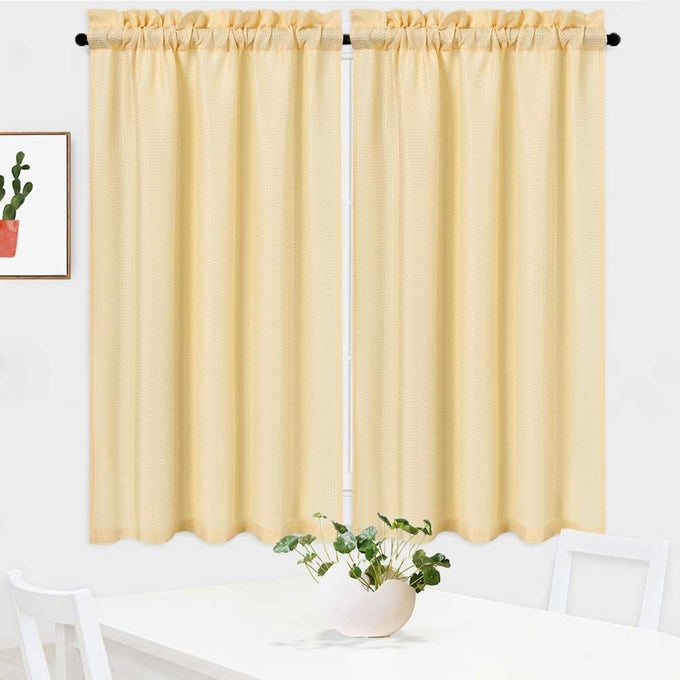 KITCHEN CURTAINS 45 INCH LONG CASUAL WEAVE SMALL WINDOW CURTAIN KITCHEN BATHROOM BASEMENT BEDROOM DRAPES 30 X 45 YELLOW SET OF 2