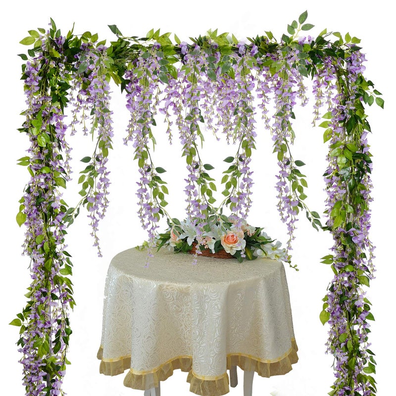 Lvydec Wisteria Artificial Flowers Garland, 4 Pcs Total 28.8ft Artificial Wisteria Vine Silk Hanging Flower for Home Garden Outdoor Ceremony Wedding Arch Floral Decor (Light Purple) - Image 3
