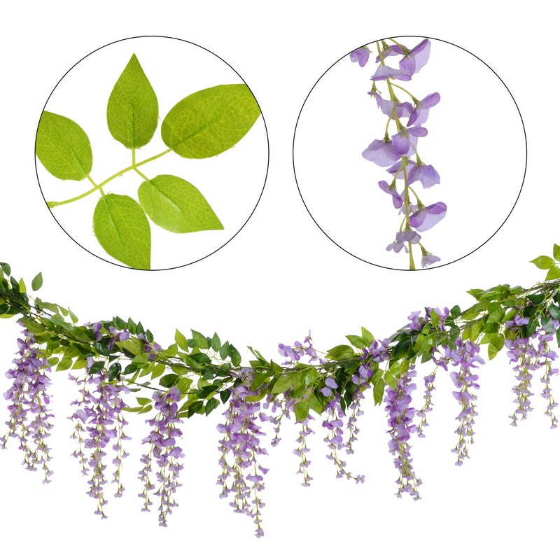 Lvydec Wisteria Artificial Flowers Garland, 4 Pcs Total 28.8ft Artificial Wisteria Vine Silk Hanging Flower for Home Garden Outdoor Ceremony Wedding Arch Floral Decor (Light Purple) - Image 5