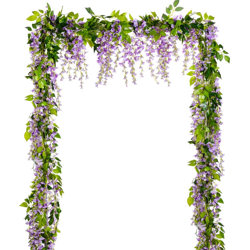 Lvydec Wisteria Artificial Flowers Garland, 4 Pcs Total 28.8ft Artificial Wisteria Vine Silk Hanging Flower for Home Garden Outdoor Ceremony Wedding Arch Floral Decor (Light Purple) - Image 1