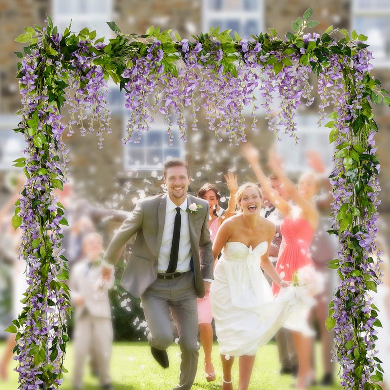 Lvydec Wisteria Artificial Flowers Garland, 4 Pcs Total 28.8ft Artificial Wisteria Vine Silk Hanging Flower for Home Garden Outdoor Ceremony Wedding Arch Floral Decor (Light Purple) - Image 2
