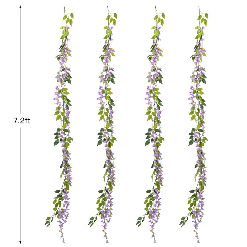 Lvydec Wisteria Artificial Flowers Garland, 4 Pcs Total 28.8ft Artificial Wisteria Vine Silk Hanging Flower for Home Garden Outdoor Ceremony Wedding Arch Floral Decor (Light Purple) - Image 4