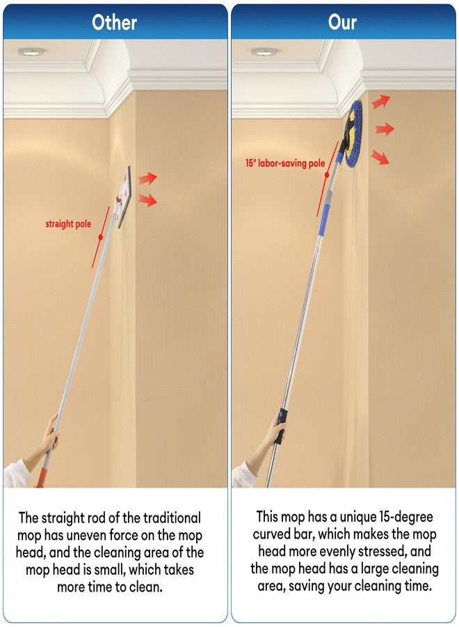 SLIIMU Wall Cleaner, Max 66'' Wall Mop with Long Handle, Ceiling Dust Mop with 15° Labor-Saving Elbow Extension Pole, Baseboard Duster Washer Scrubber, High Reach Window Cleaning Brush, Roof Cleaning Tool-BU - Image 4