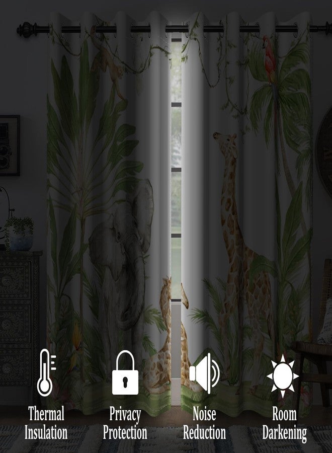 Renaiss African Tropical Animals Blackout Curtains for Bedroom Jungle Forest Palm Tree Safari Wildlife Animal Elephant Giraffe Thermal Insulated Window Drapes Room Decor 2 Panels Set, 42x84 Inch - Image 2