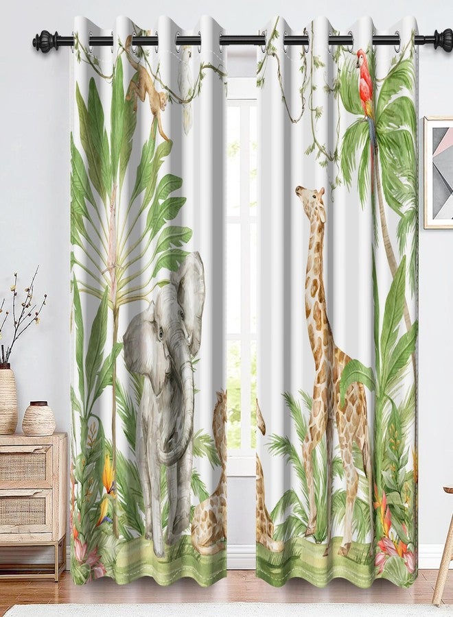 Renaiss African Tropical Animals Blackout Curtains for Bedroom Jungle Forest Palm Tree Safari Wildlife Animal Elephant Giraffe Thermal Insulated Window Drapes Room Decor 2 Panels Set, 42x84 Inch - Image 1