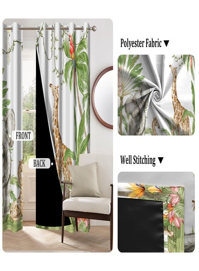 Renaiss African Tropical Animals Blackout Curtains for Bedroom Jungle Forest Palm Tree Safari Wildlife Animal Elephant Giraffe Thermal Insulated Window Drapes Room Decor 2 Panels Set, 42x84 Inch - Image 4