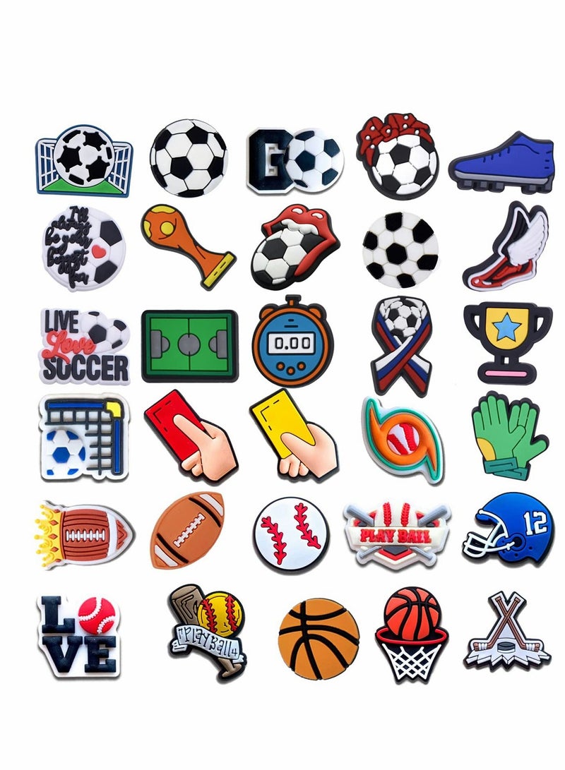 Excefore Crocs Shoe Decoration Charms 30 Pcs Sports Croc Accessories PVC Shoe Charms for Crocs Shoes Bracelets Wristband - Image 1