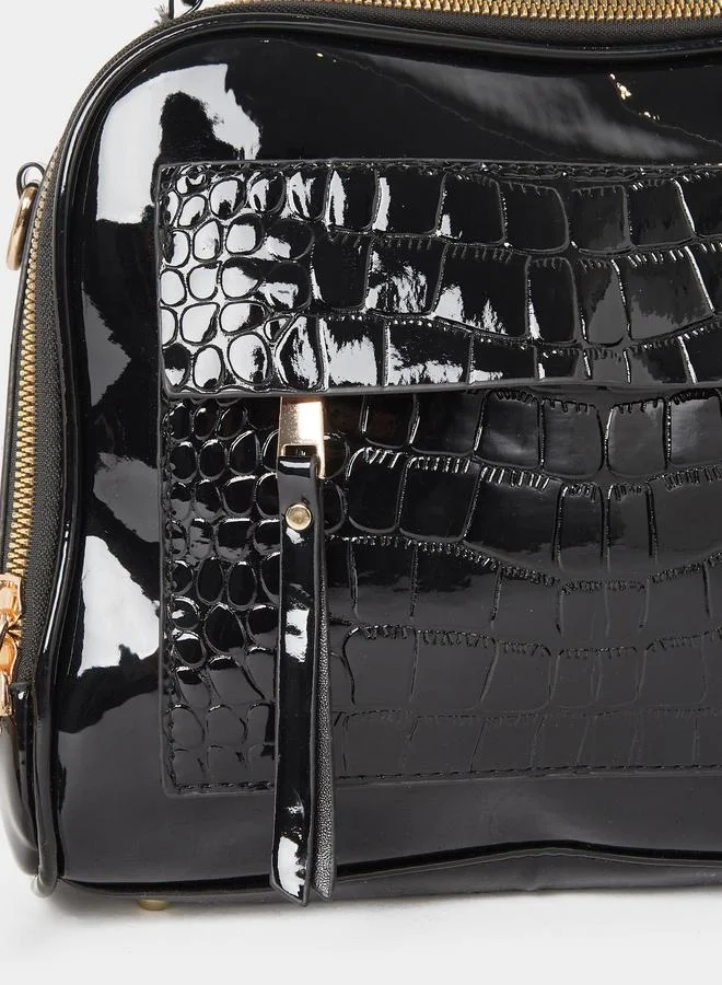 Take Two Take Two Croc Skin Top Handle Shoulder Bag with Zip Closure