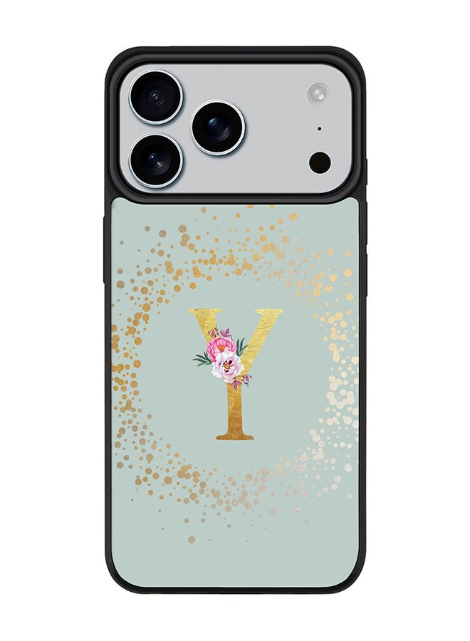 Stylizedd iPhone 17 Pro Max Case, [Compatible with MagSafe] Slim Magnetic cover Phone Case iPhone 17 Pro Max -Custom Monogram Floral - Y  (Light Grey ) - Image 1