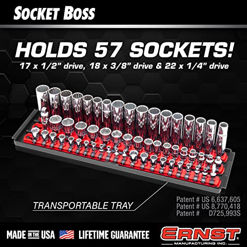 Ernst Manufacturing 8481 Socket Boss 3Rail MultiDrive Socket Holder Tray for Toolbox TwistLock Secures Sockets Green Clips for SAE Metric Socket Sets Made in USA - Image 3