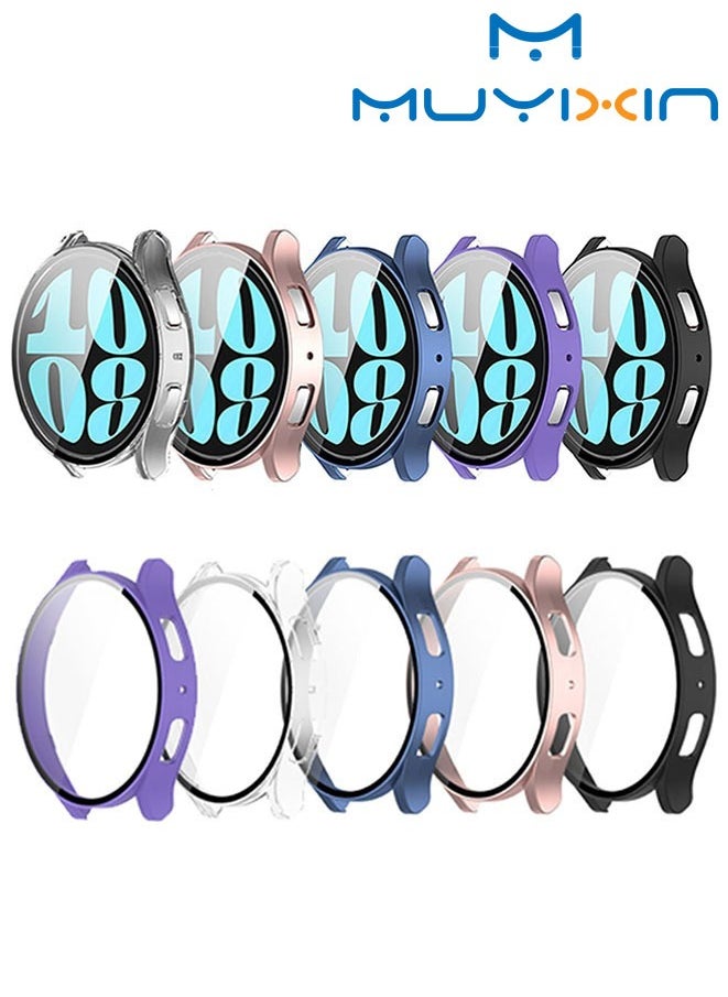 Muyixin مجموعة من 5 قطع من واقي الشاشة الزجاجي المقوى لساعة Galaxy Watch 6 مقاس 40 مم، غطاء ممتص الصدمات الصلب من البولي كربونات (للإصدار الجديد لعام 2023 فقط)  - Image 1