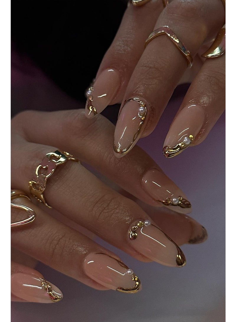 Gecomo 24Pcs French-Style False Nail Set - Elegant Gold & White Tips, Acrylic Fake Nails Perfect for Daily Wear & Events - Image 3