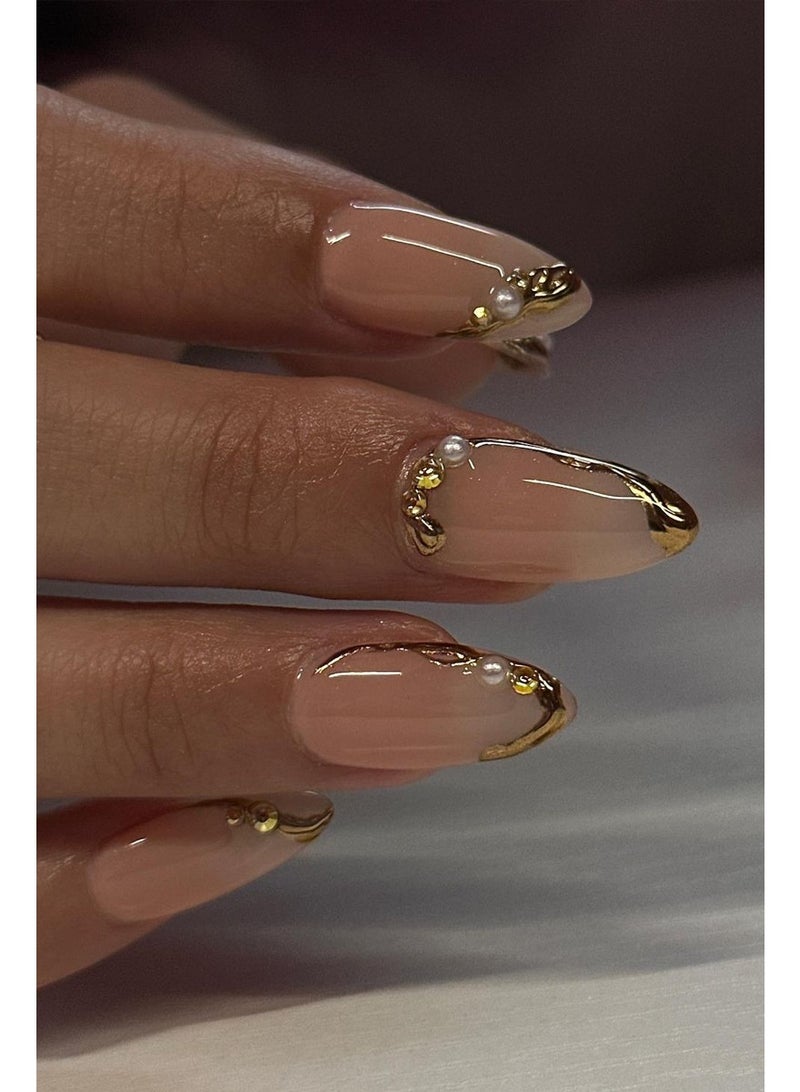 Gecomo 24Pcs French-Style False Nail Set - Elegant Gold & White Tips, Acrylic Fake Nails Perfect for Daily Wear & Events - Image 4