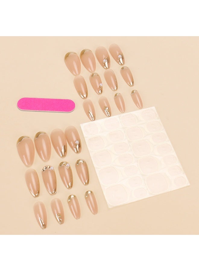 Gecomo 24Pcs French-Style False Nail Set - Elegant Gold & White Tips, Acrylic Fake Nails Perfect for Daily Wear & Events - Image 5