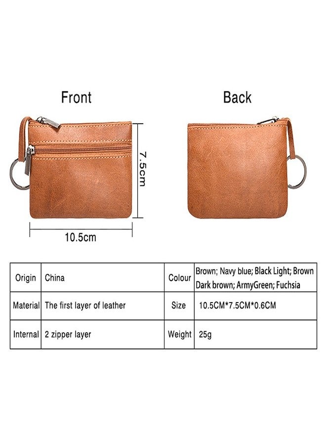 Hibate (Y_brown) - Women's Mini Coin Purse Wallet Genuine Leather Zipper Pouch with Key Ring - Brown - Image 4