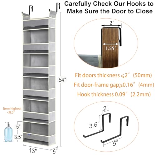 roomtalk Over The Door Organizer 6-Shelves and 12 Side Pockets, Over The Door Storage for Bathroom Bedroom Nursery, Hanging Door Organizers for Baby Diapers and Kids Toys (13"x5"x54", Grey) - Image 4