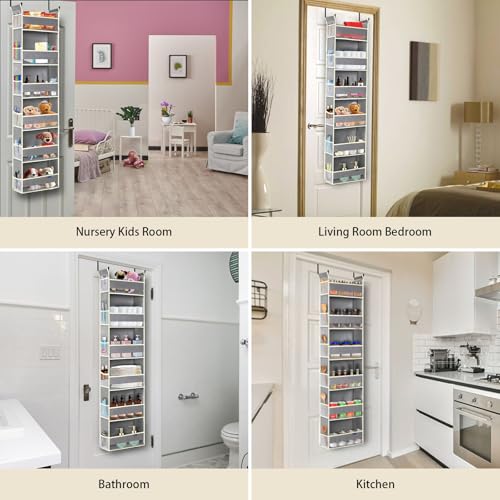 roomtalk Over The Door Organizer 6-Shelves and 12 Side Pockets, Over The Door Storage for Bathroom Bedroom Nursery, Hanging Door Organizers for Baby Diapers and Kids Toys (13"x5"x54", Grey) - Image 5