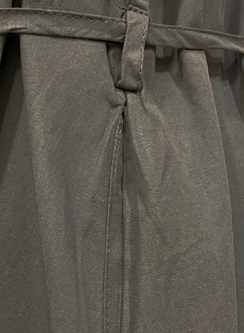 SOLOBUY Cotton Dress With Contrast Embroidery, Buttons, Belt And Pockets, Length Midi, sleeves Long - Image 5