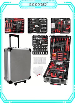 EzzySo 187-Piece Professional Tool Set, Home Hand Tool Set, Auto Repair Tool Set with Aluminum Trolley Case, Silver  - Image 1