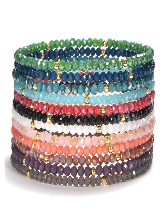 Cherry Tree Collection Crystal Bracelets Set of 12 - Stackable Friendship Bracelets for Women Trendy Designer Colors - 2x3mm Dainty Faceted Crystal Beads with Gold Spacers - 6.75-7" (Twilight - Gold) - Image 1
