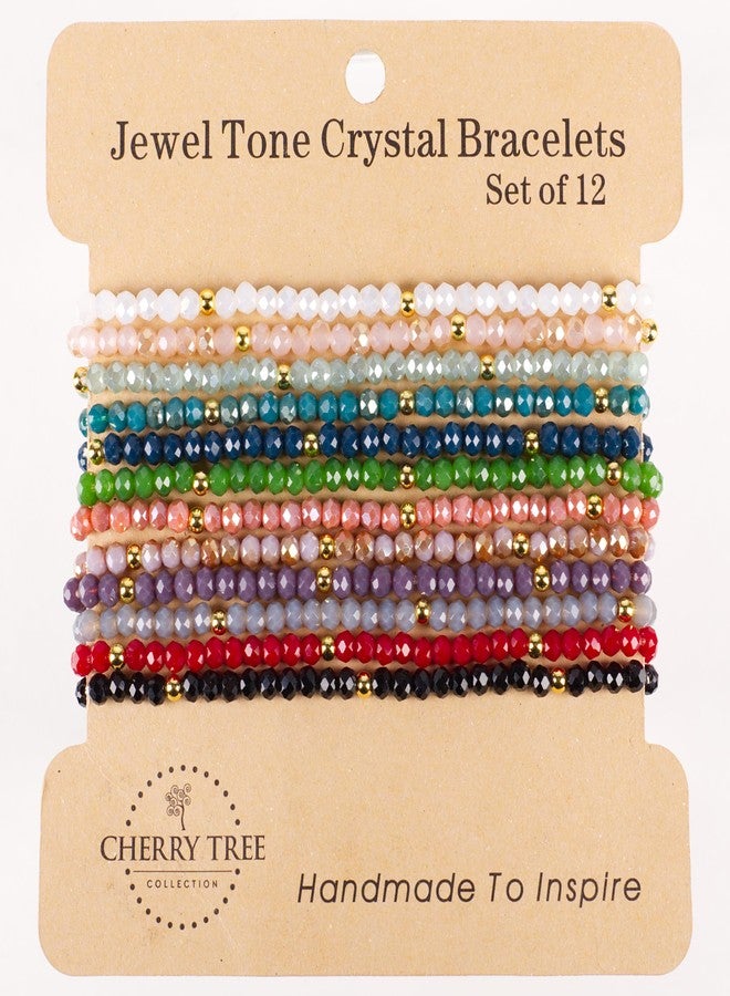 Cherry Tree Collection Crystal Bracelets Set of 12 - Stackable Friendship Bracelets for Women Trendy Designer Colors - 2x3mm Dainty Faceted Crystal Beads with Gold Spacers - 6.75-7" (Twilight - Gold) - Image 2