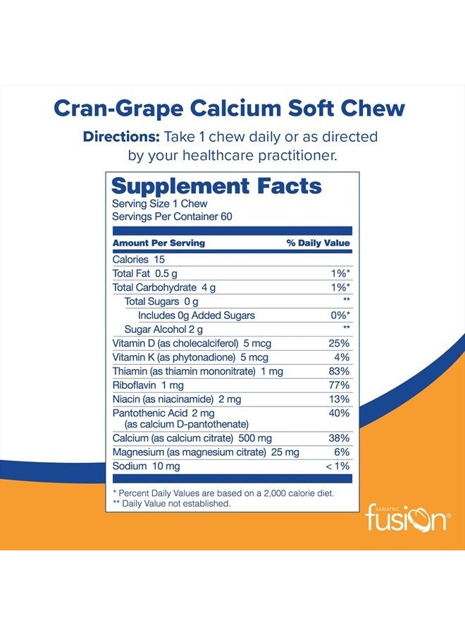 Bariatric Fusion Calcium Citrate & Energy Soft Chew Bariatric Vitamin | Cranberry Grape | Sugar Free | Bariatric Surgery Patients Including Gastric Bypass and Sleeve Gastrectomy | 60 Count - Image 2